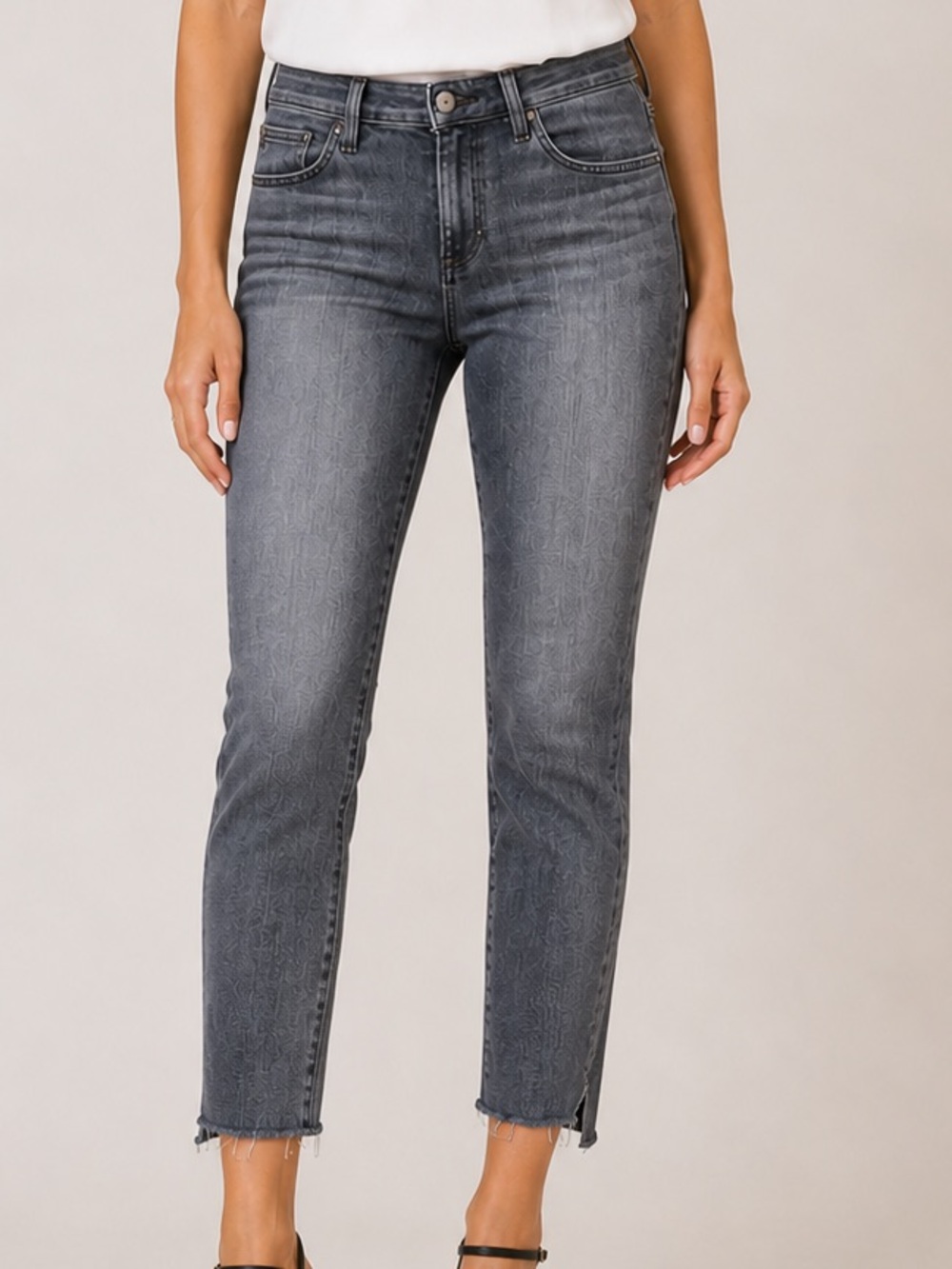AG Adriano Goldschmied Prima Ankle Cigarette Jeans Gray 27R Raw Hem Stretch
